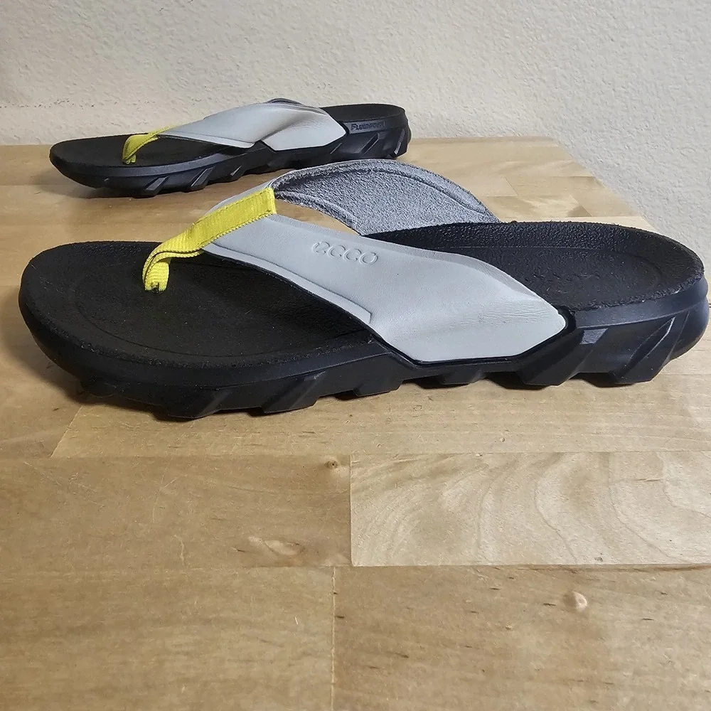Men's Ecco MX Flipsider Flip Flop Sandals EUR 36 US 2-2.5 Grey And Yellow Upper‎